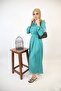 Ghaba- Elegant wrinkle free maxi dress with top down buttons and detachable belt- Emerald Green - 5