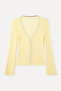 Women's Yellow Fitted Ribbed V-Neck Cardigan - 5