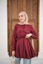Women's Double Pocket Detail Hidden Button Waist Tie-Detail Shirt Claret Red - 5