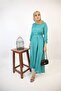 Ghaba- Elegant wrinkle free maxi dress with top down buttons and detachable belt- Emerald Green - 2