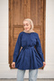 Women's Double Pocket Detail Hidden Button Waist Tie-Detail Shirt Navy Blue - 3