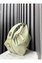 Green Color Women's Long Strap Dress with Gold Detail on the Hand and Shoulder Bag - 3