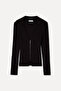 Women's Brown Fitted Polo Collar Zippered Sweater - 5