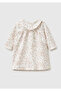 Baby cream Printed button-back long sleeve ruffle collar dress