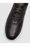 Black Genuine Calfskin Leather Lace-Up Women's Sneakers Shoes - 6