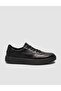Black Genuine Leather Lace-Up Women's Sneakers