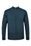 Men's Half Turtleneck Pocketed Zipper Petrol Cardigan Classic Fit - 5200K