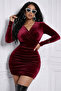 Long Sleeve Cross Collar Mini Velvet Dress - 2
