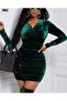 Long Sleeve Cross Collar Mini Velvet Dress - 3