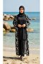 Hijab Black and White Patterned Islamic Swimwear Set Kimono Pareo Set of 4 - 8