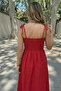 Red Corded Dress with Straps - 5