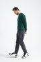 Dark Green Men's Three Thread Sweatshirt Regular Fit P Cotton U Crew Neck Casual Sports Basic - 3