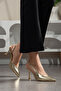 Gold Heeled Women's Shoes with Pointed Toe - 3