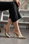 Gold Heeled Women's Shoes with Pointed Toe - 2