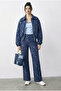Women's Blue Patterned Denim Look Pocket Detailed Lined Bomber Jacket Trouser Set 8080 60283983