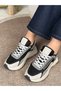 Monarch Women's Thick Soled Lace-Up Zipper Glitter Detailed Orthopedic Sports Shoes 3 cm - 7