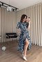 Navy Blue White Floral Print Balloon Sleeve Corset Belt Pieces Shirt Dress