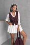 Burgundy Gübür Lace Buttons Vest Standard Size V-Neck Stylish Women's Vest
