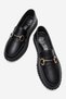 Non-Slip Women's Buckled Loafers Shoes Black Leather - 5