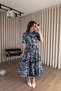 Navy Blue White Floral Print Balloon Sleeve Corset Belt Pieces Shirt Dress - 6