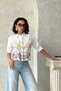 Cream Brown Floral Embroidered 100% Cotton Vintage Women's Shirt - 2