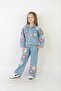 Girls' Flower D Patterned Embroidered Blue Denim Pants and Denim Jacket Set - Holiday Collection - 6