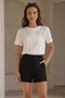 Women's T-Shirt with Tulle Detail and Beaded Embroidery, Flower White – 100% Cotton Compact Single Jersey 24/1