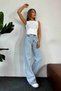 Palazzo High Waist Karyıkama Stretch Fabric Wide-Leg Boyfriend Women's Jeans - 3