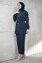Navy Blue Button Detailed Tunic and Trousers Set - 3