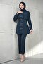 Navy Blue Button Detailed Tunic and Trousers Set