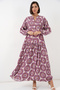 Women's Patterned Long Hijab Dress 2585 - B.Lila - 4