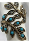 Bronze Jewelry Authentic Turquoise and Marcasite Stone Leaf-Embellished Adjustable Vintage Women's Ring - 2