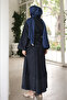 Navy Blue Belted Jacket and Skirt Denim Suit - 5