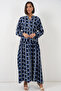 Women's Patterned Long Hijab Dress 2585 - M. Navy Blue - 3