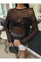 Black Sparkly Sheer Mesh Knit Blouse (Standard Size)