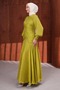 Oil Green Draped Front Balloon Sleeve Sparkling Evening Dress - 4