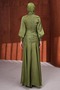 Khaki Draped Front Balloon Sleeve Sparkling Evening Dress - 5