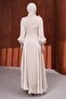 Stone Waist Belt Piece Ruffled Janjan Evening Dress - 5