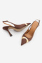 Women's Stiletto Pointed Toe Stone Gold Detailed Classic Heeled Shoes Belove Brown Satin - 8