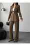 Blazer Jacket Wide Leg Pants Set Gold Button Detail - 7
