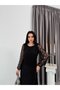 Black Lace Embroidered Pleated Layered Detailed Dress - 4