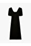 Balloon Sleeve Square Neck Slim Fit Wrinkled Bodycon Midi Dress - 3