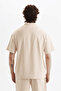 Men's 100% Cotton Piece Linen Look Pants T-Shirt Set Beige - 4