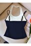 Women's Halter Neck Double Color Strap Crop Blouse - 2