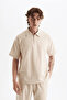 Men's 100% Cotton Piece Linen Look Pants T-Shirt Set Beige - 2