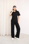 Women's Black Polo Collar Top and Bottom Set - 8