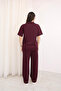 Women's Plum Polo Collar Top and Bottom Set - 2