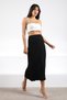 Black Elastic Waistband Viscose Corded Fabric Women Knit Skirt - 8