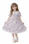 Girl Child Lace Collar Detail Button Closure Floral Chiffon Lilac Color Midi Length Dress