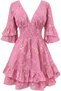 Women’s Floral V-Neck Mini Dress – Elegant Ruffle Sleeve, Smocked Waist, Flowy A-Line Summer Par - 3